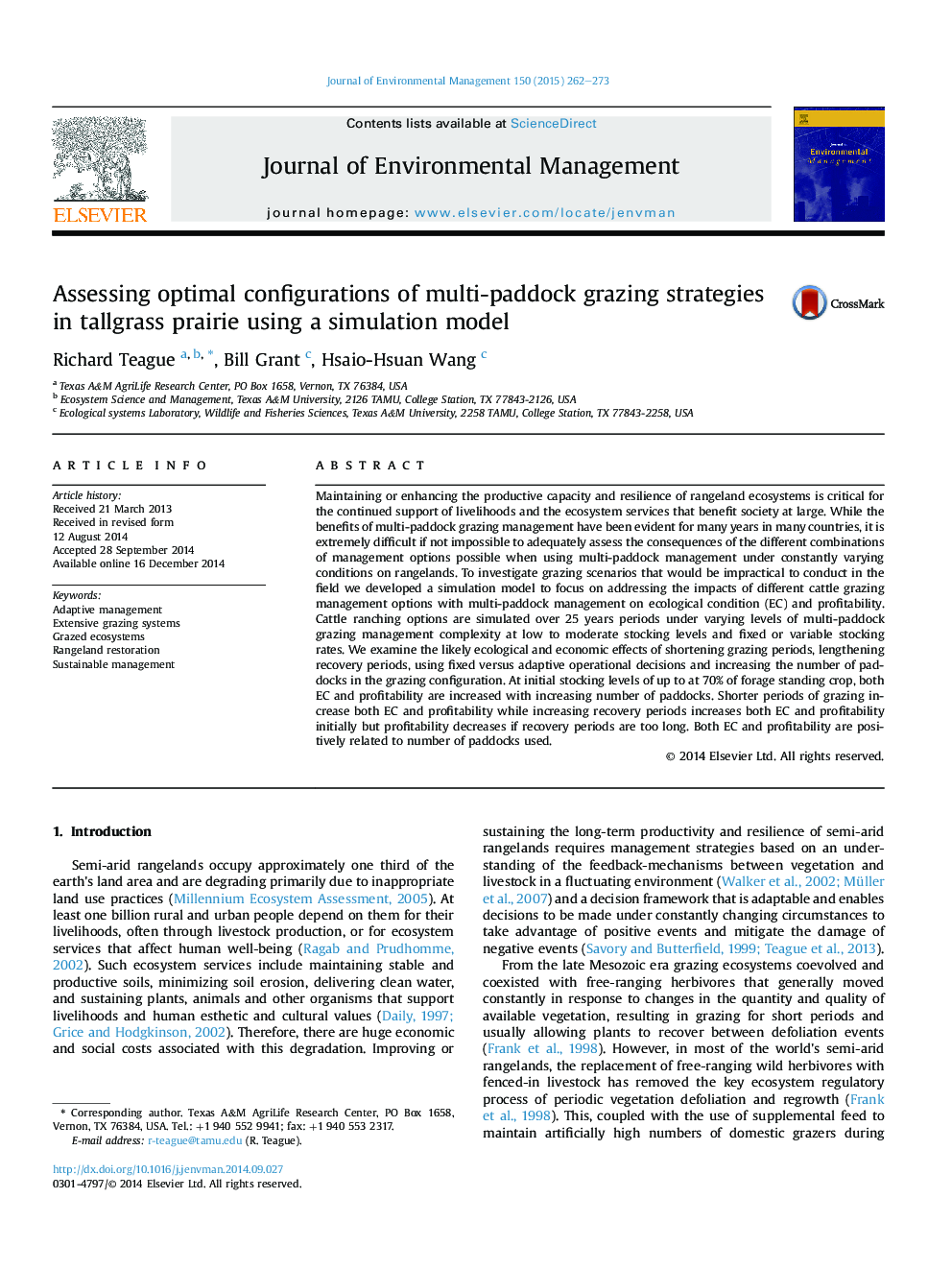 Assessing optimal configurations of multi-paddock grazing strategies in tallgrass prairie using a simulation model