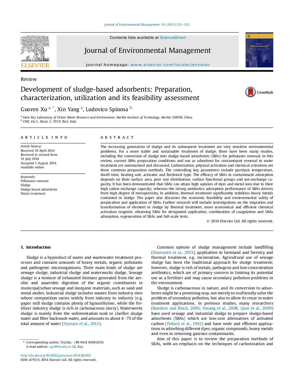 Development of sludge-based adsorbents: Preparation, characterization, utilization and its feasibility assessment