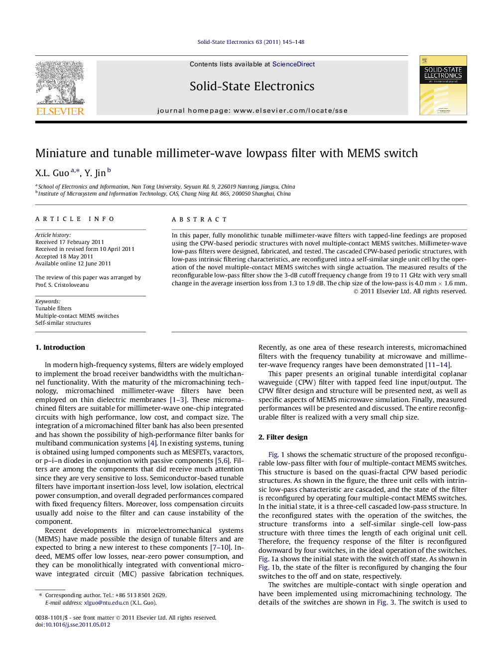 Miniature and tunable millimeter-wave lowpass filter with MEMS switch