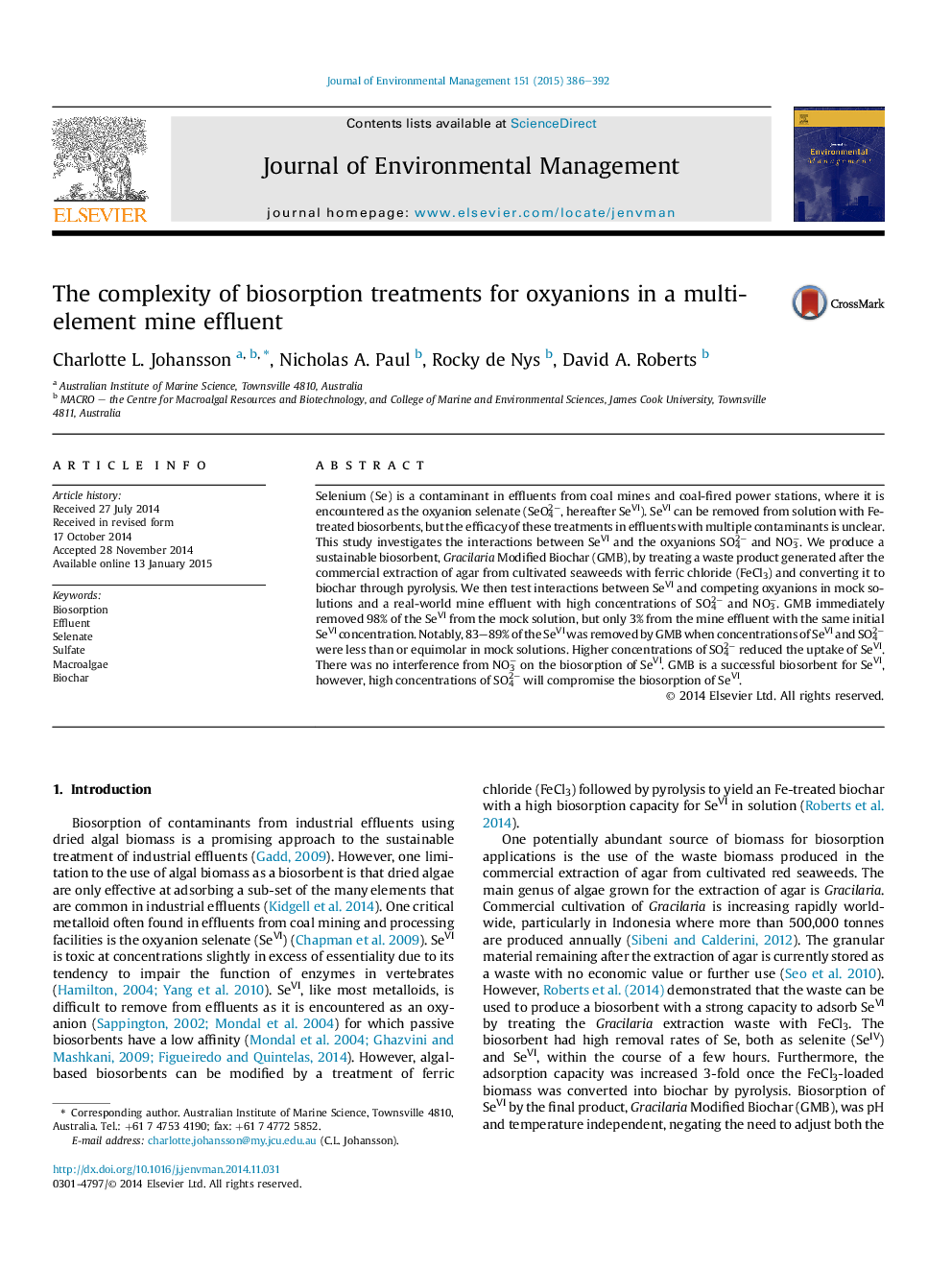 The complexity of biosorption treatments for oxyanions in a multi-element mine effluent