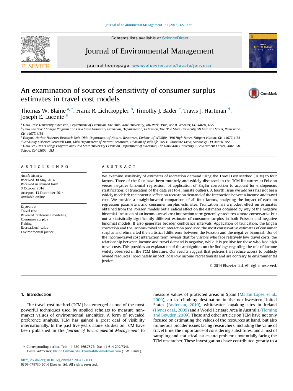 An examination of sources of sensitivity of consumer surplus estimates in travel cost models