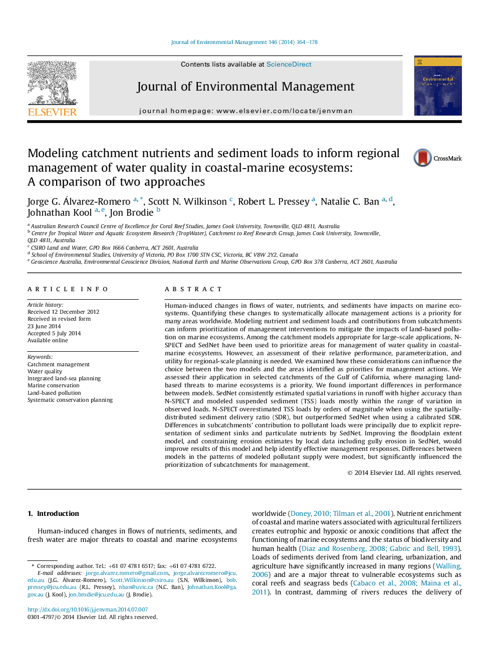 Modeling catchment nutrients and sediment loads to inform regional management of water quality in coastal-marine ecosystems: A comparison of two approaches