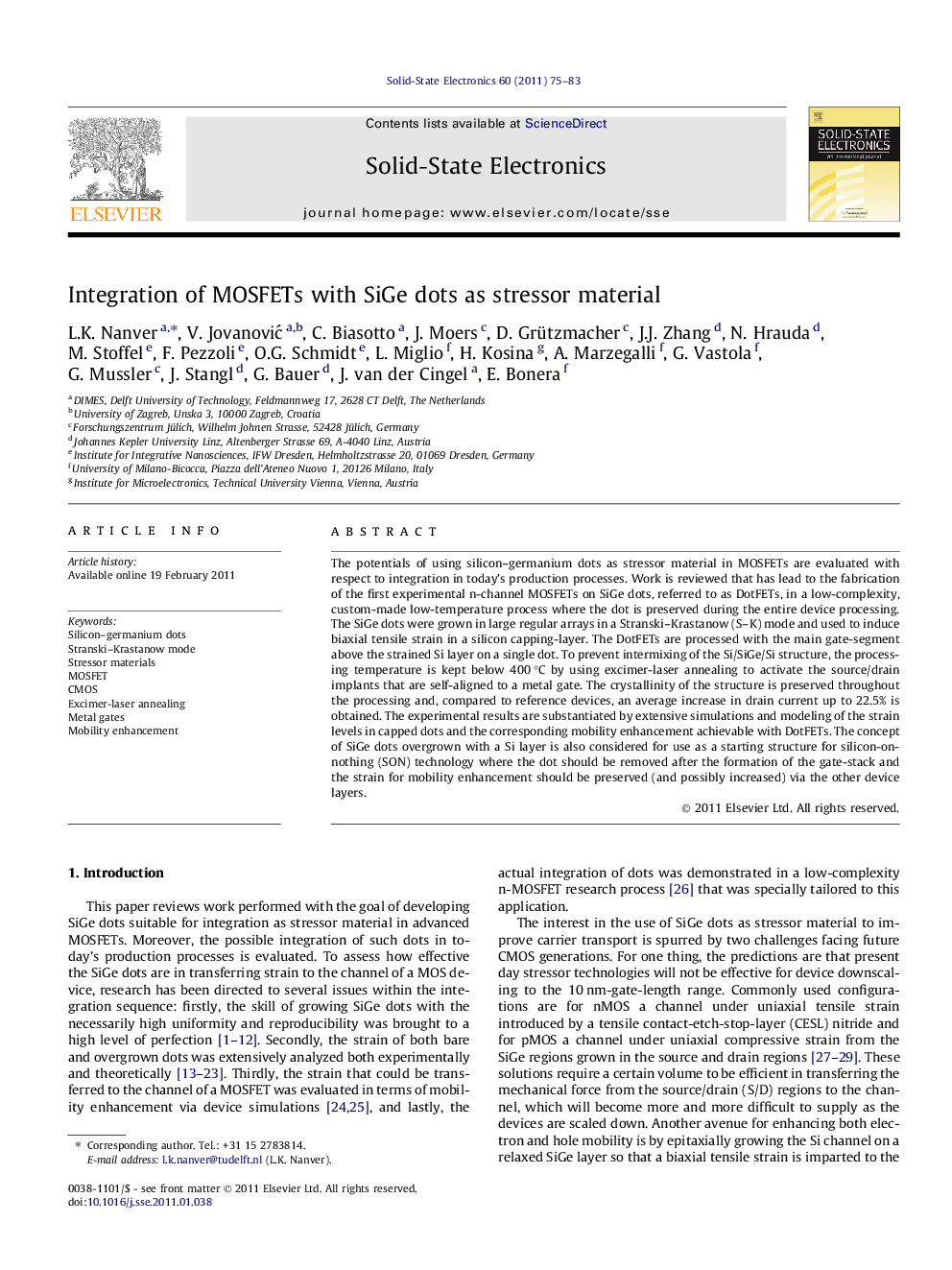 Integration of MOSFETs with SiGe dots as stressor material