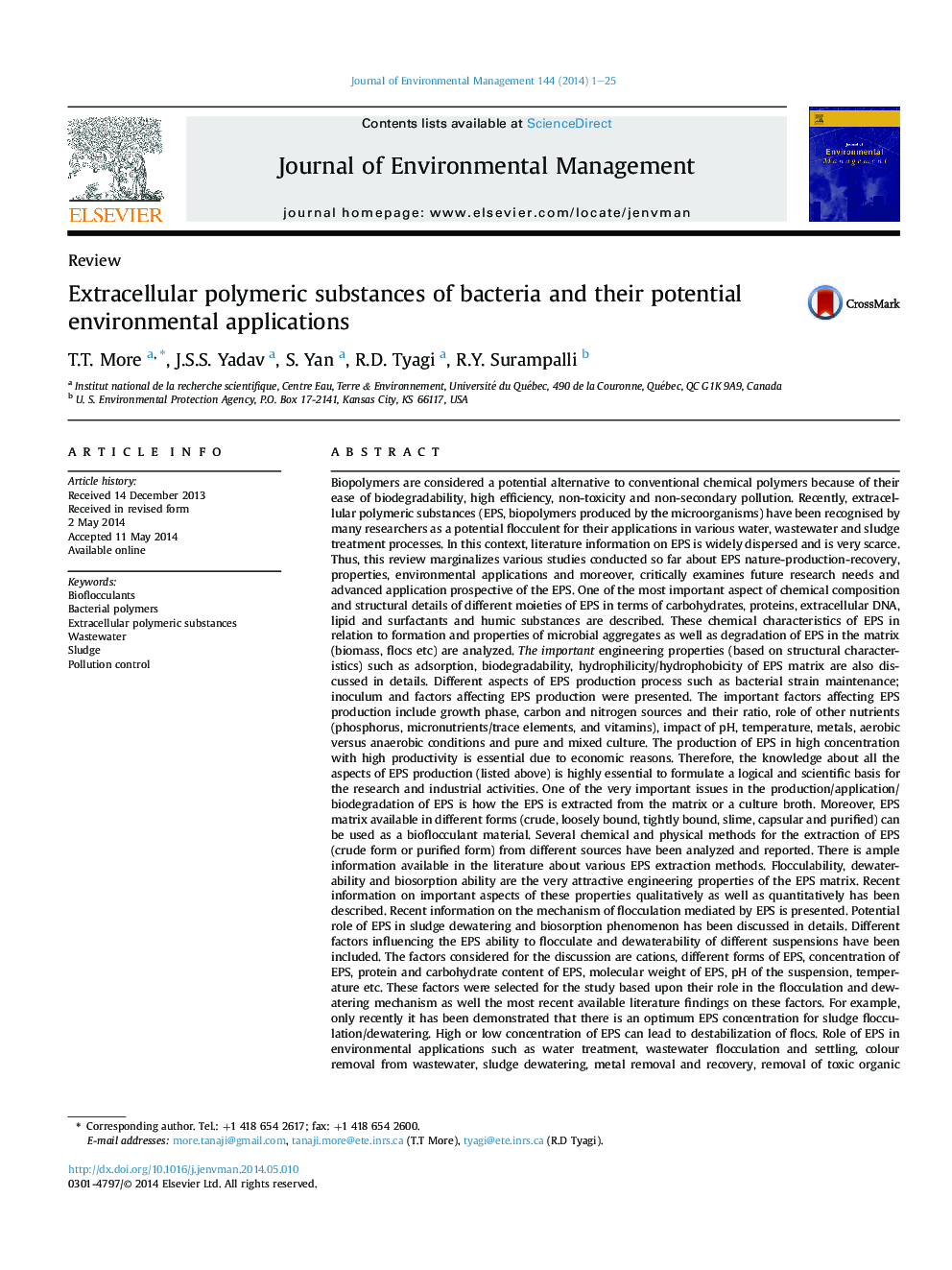 Extracellular polymeric substances of bacteria and their potential environmental applications