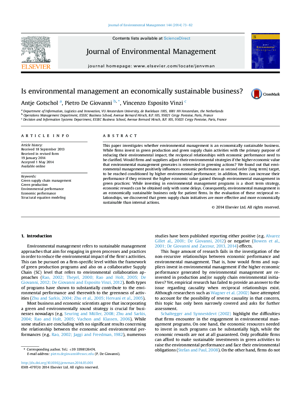 Is environmental management an economically sustainable business?