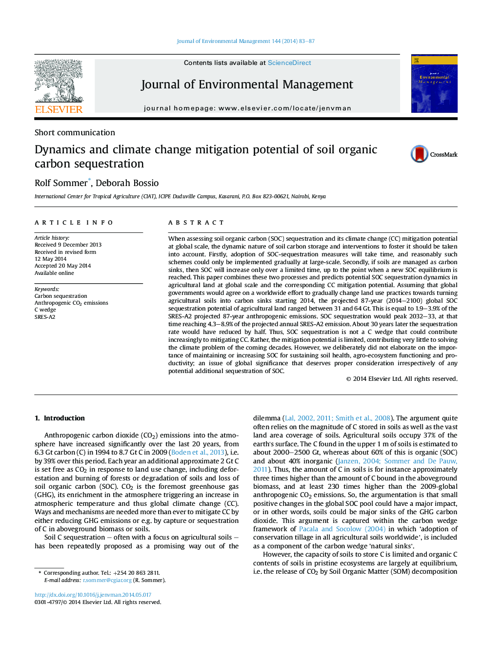 Dynamics and climate change mitigation potential of soil organic carbon sequestration