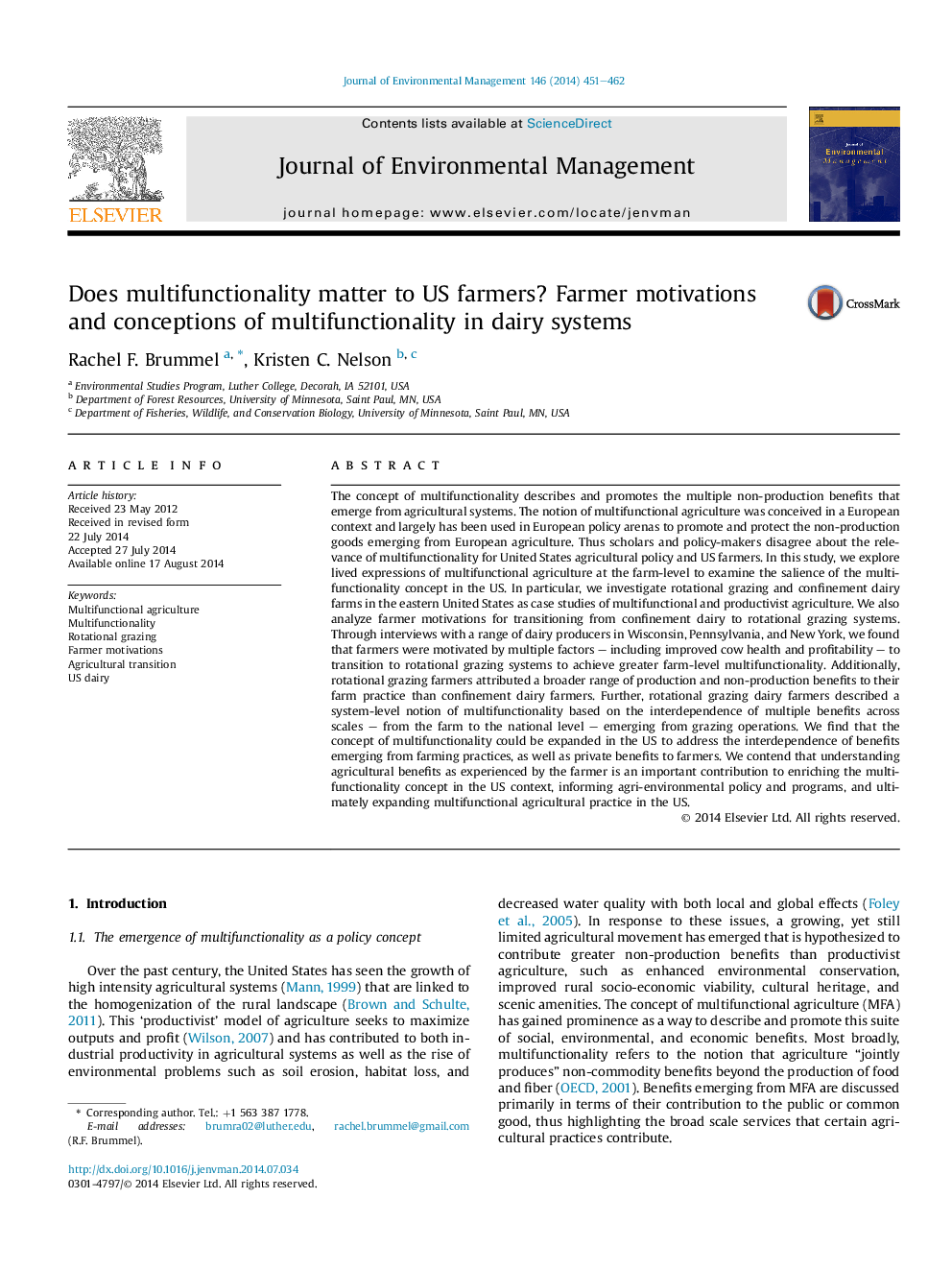 Does multifunctionality matter to US farmers? Farmer motivations and conceptions of multifunctionality in dairy systems