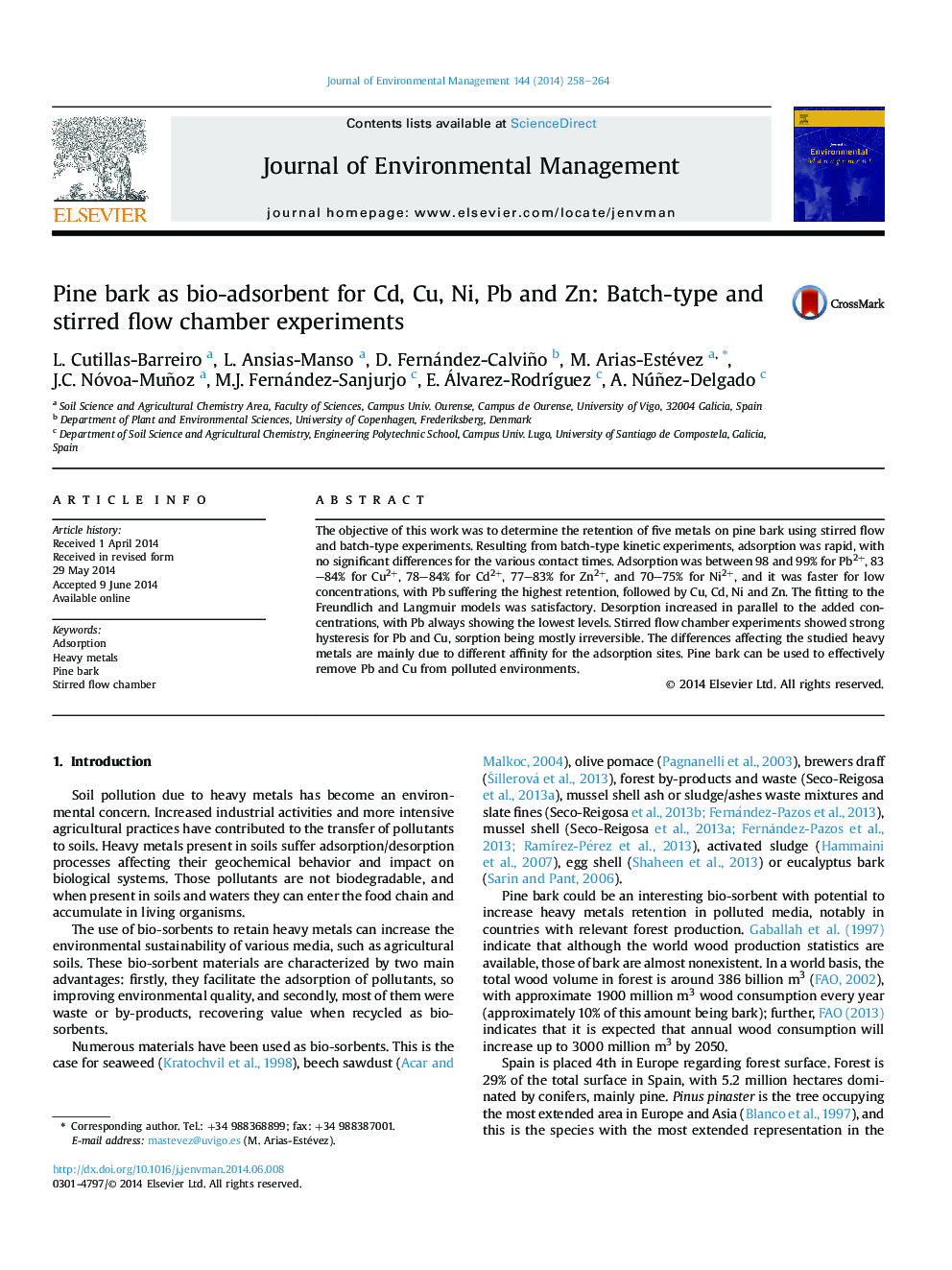 Pine bark as bio-adsorbent for Cd, Cu, Ni, Pb and Zn: Batch-type and stirred flow chamber experiments