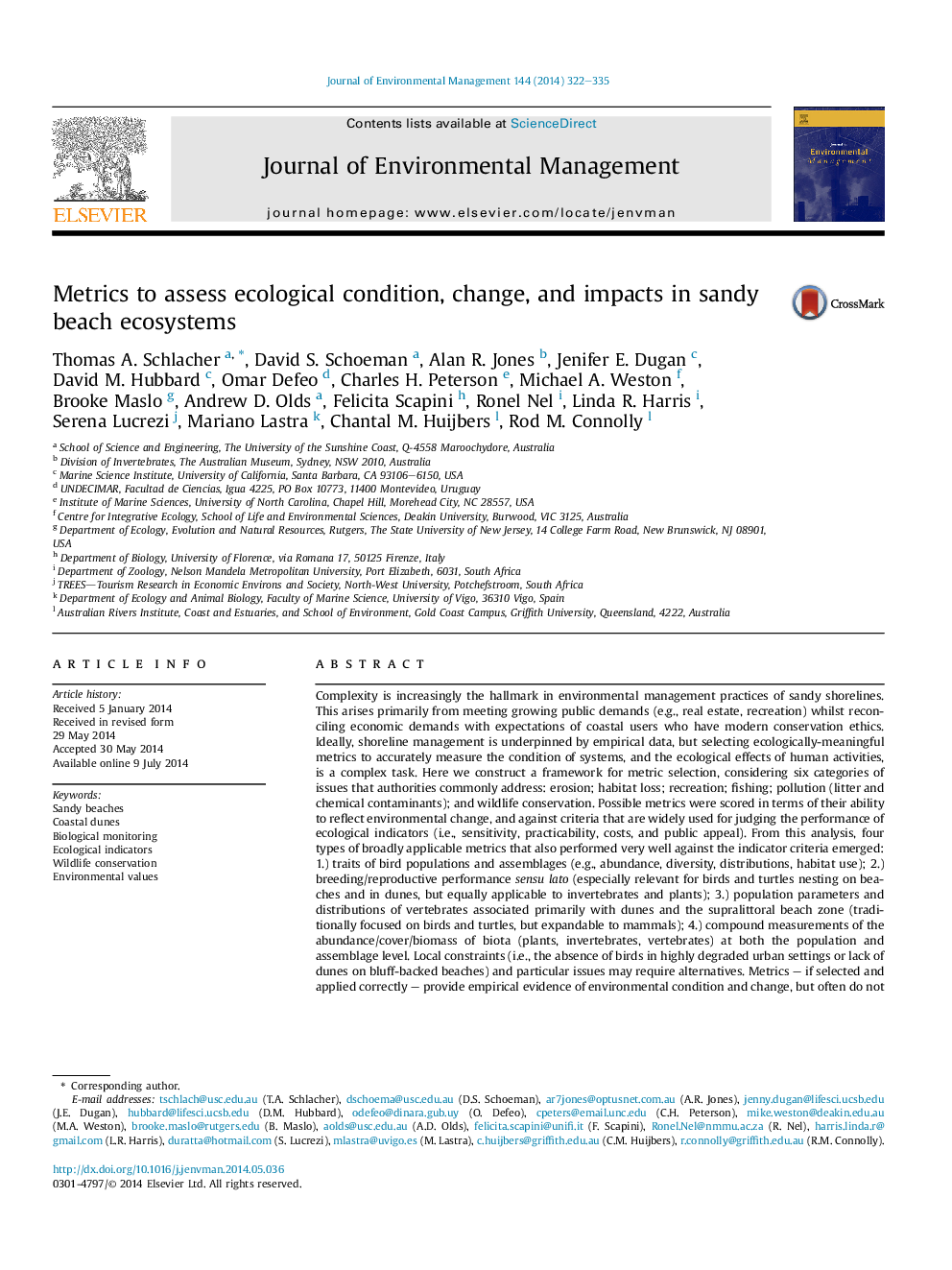 Metrics to assess ecological condition, change, and impacts in sandy beach ecosystems