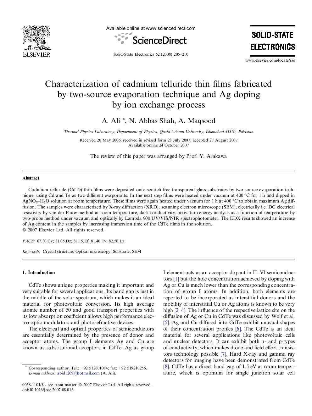 Characterization of cadmium telluride thin films fabricated by two-source evaporation technique and Ag doping by ion exchange process