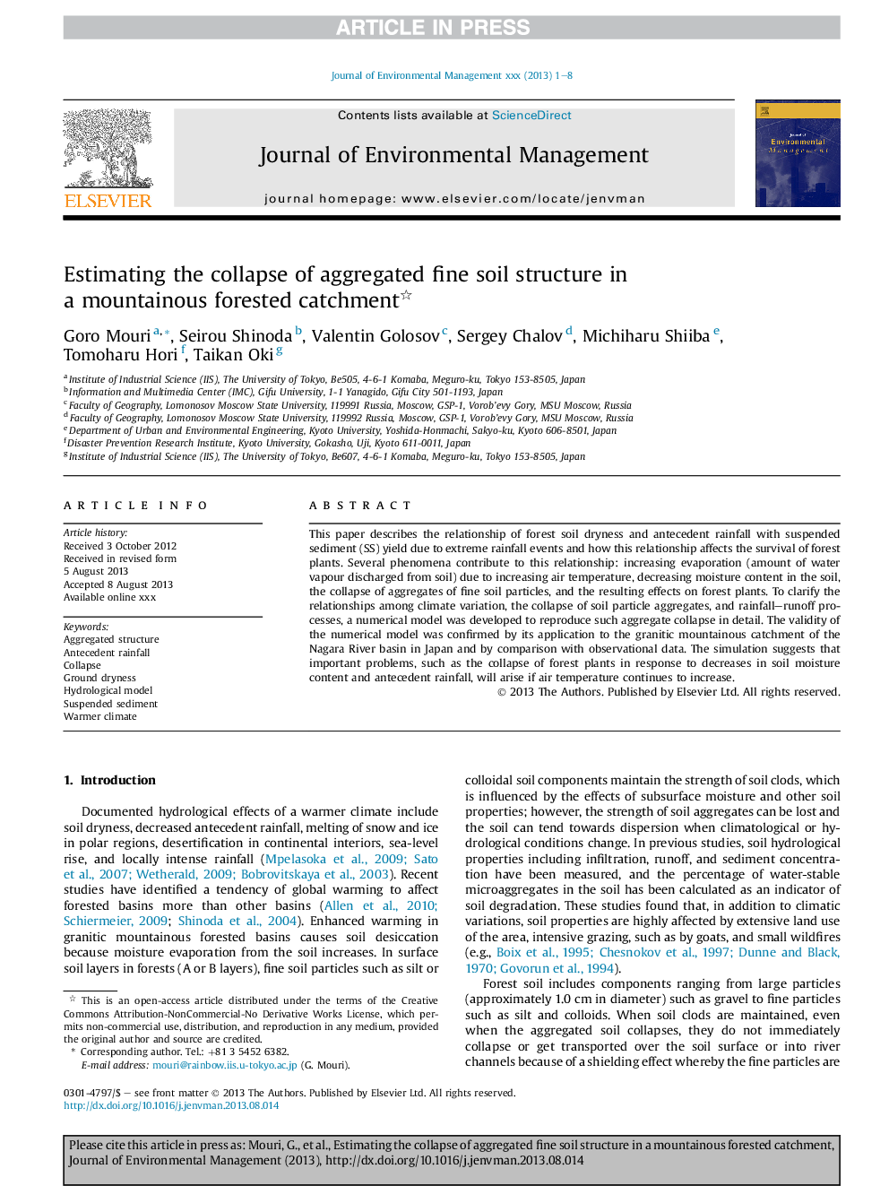 Estimating the collapse of aggregated fine soil structure in a mountainous forested catchment