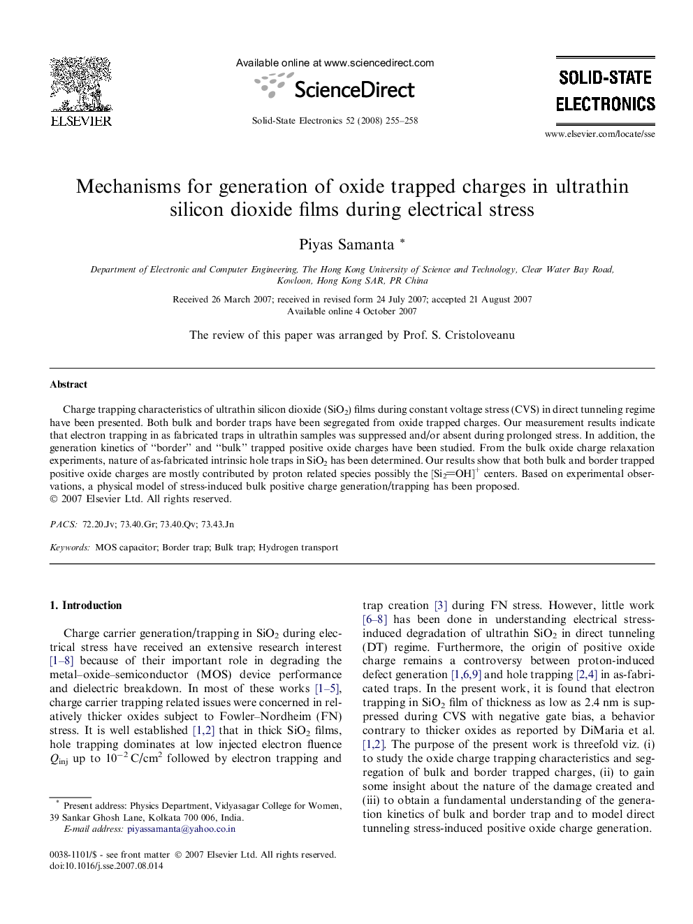 Mechanisms for generation of oxide trapped charges in ultrathin silicon dioxide films during electrical stress