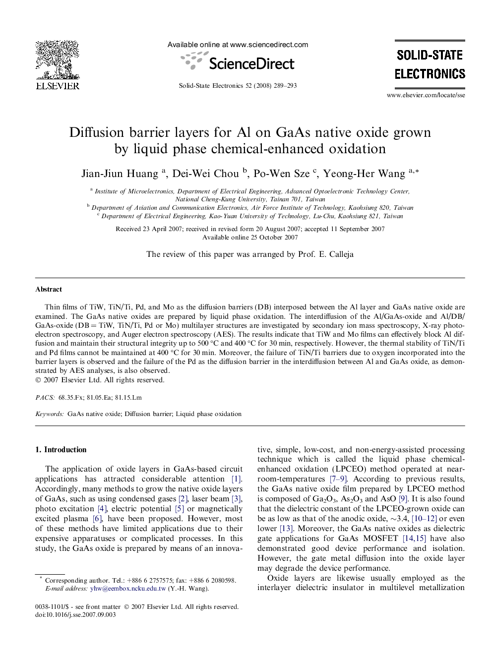 Diffusion barrier layers for Al on GaAs native oxide grown by liquid phase chemical-enhanced oxidation