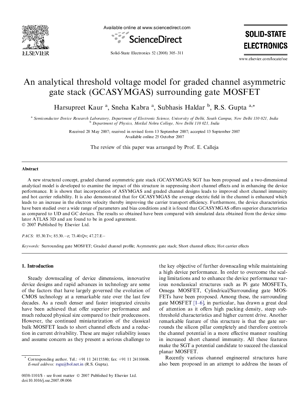 An analytical threshold voltage model for graded channel asymmetric gate stack (GCASYMGAS) surrounding gate MOSFET