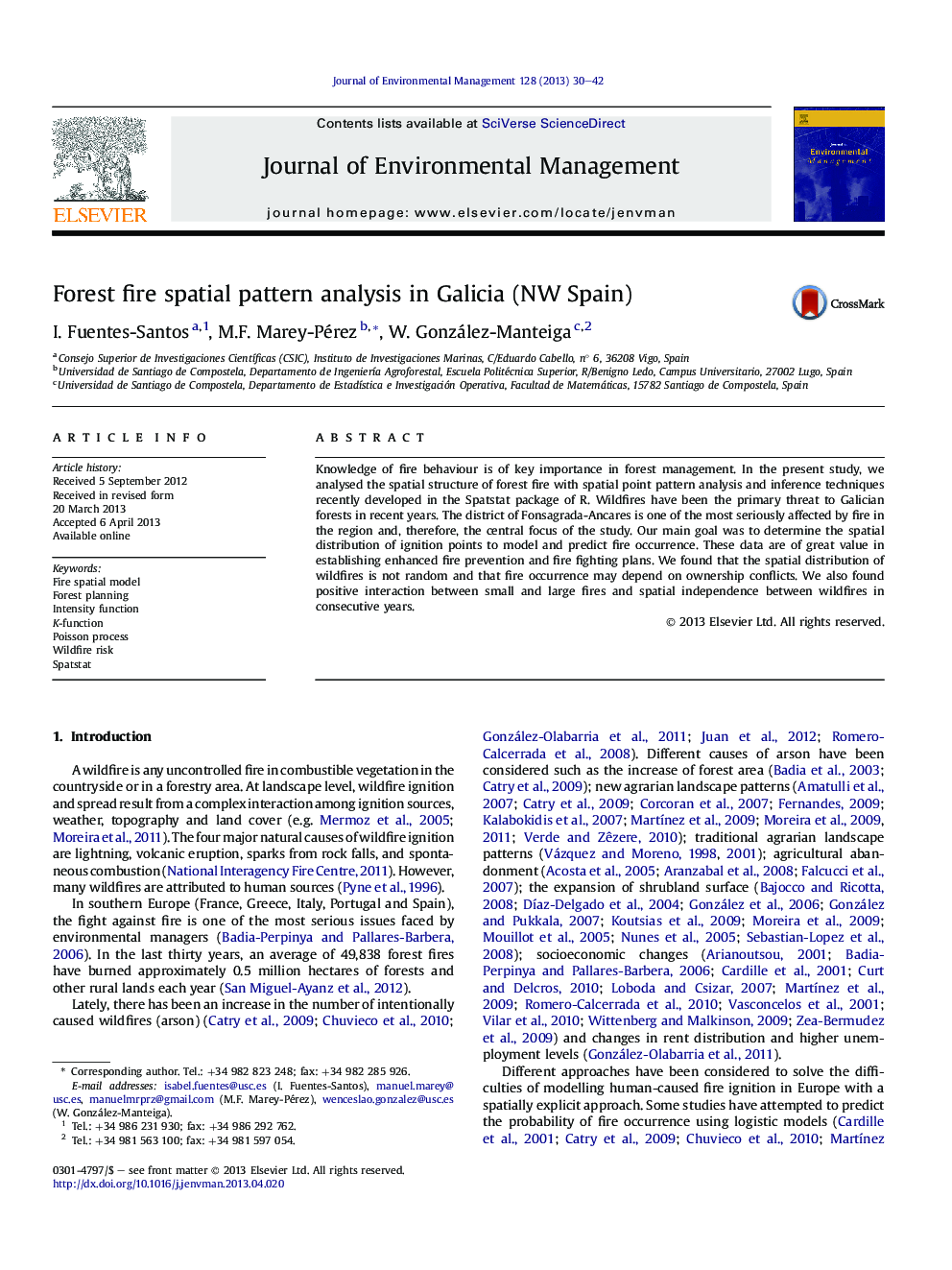 Forest fire spatial pattern analysis in Galicia (NW Spain)