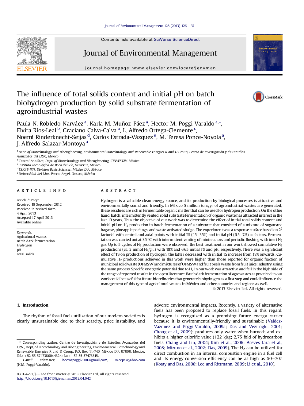 The influence of total solids content and initial pH on batch biohydrogen production by solid substrate fermentation of agroindustrial wastes