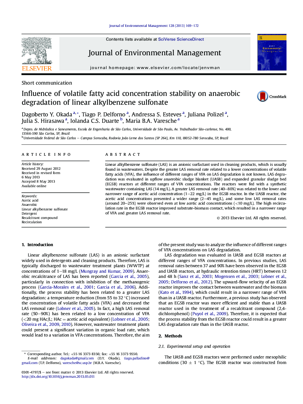 Influence of volatile fatty acid concentration stability on anaerobic degradation of linear alkylbenzene sulfonate