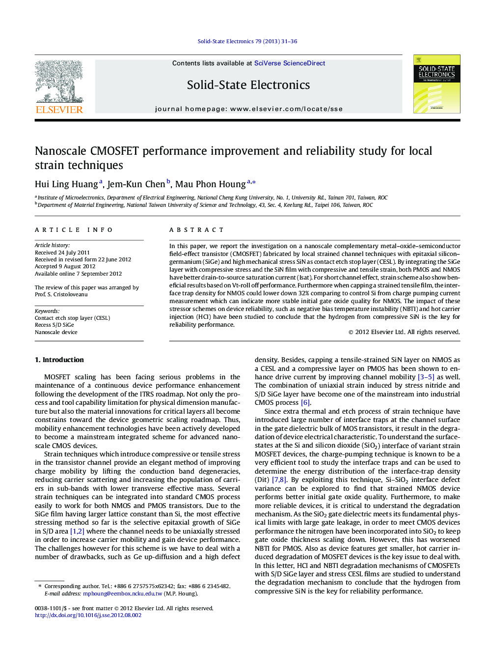 Nanoscale CMOSFET performance improvement and reliability study for local strain techniques