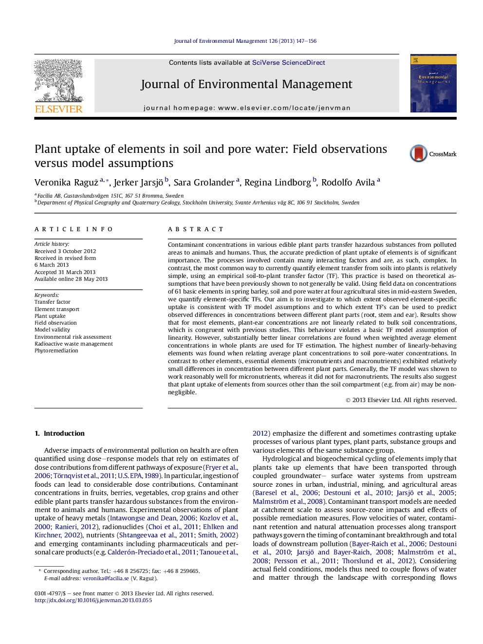 Plant uptake of elements in soil and pore water: Field observations versus model assumptions