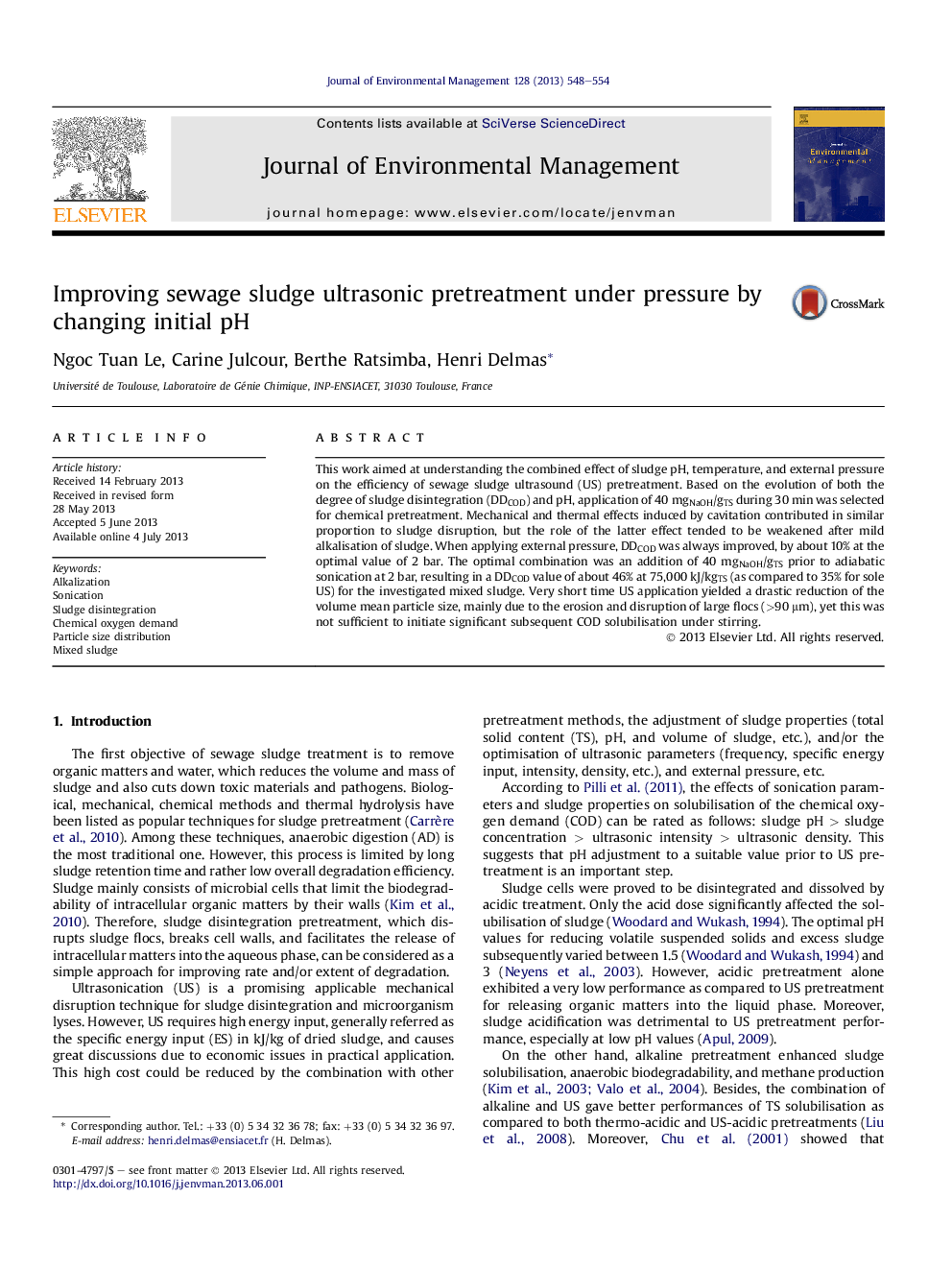 Improving sewage sludge ultrasonic pretreatment under pressure by changing initial pH