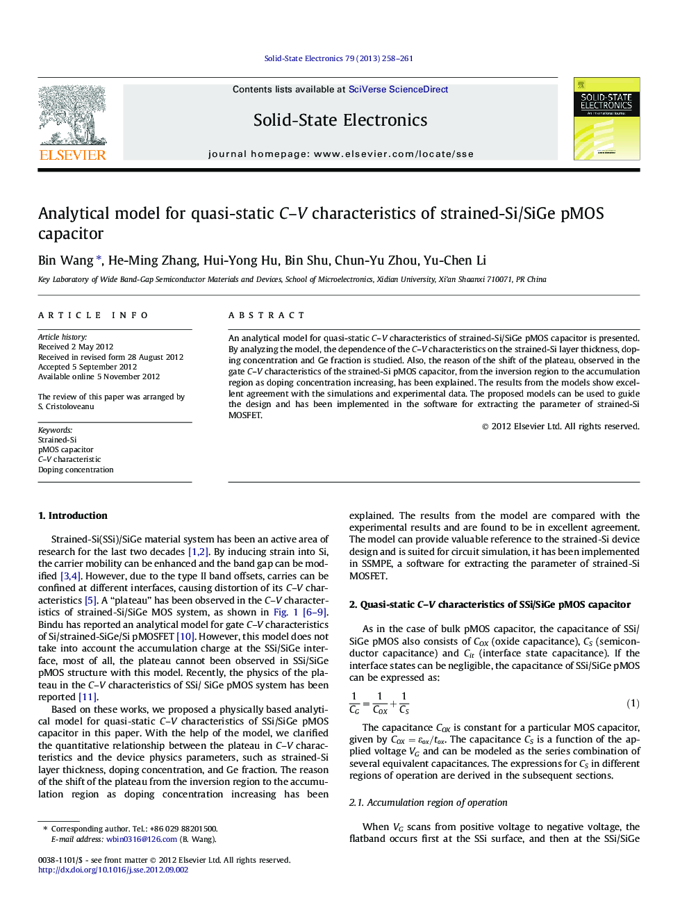 Analytical model for quasi-static C–V characteristics of strained-Si/SiGe pMOS capacitor