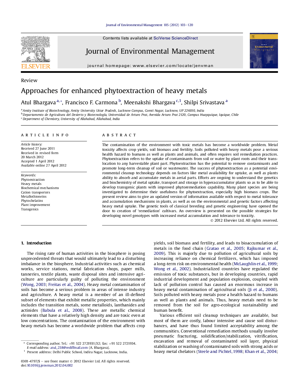 Approaches for enhanced phytoextraction of heavy metals