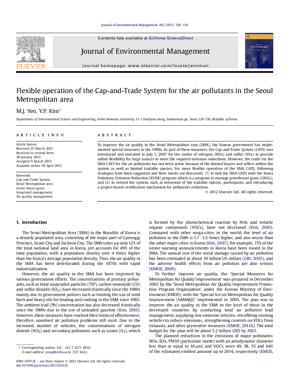 Flexible operation of the Cap-and-Trade System for the air pollutants in the Seoul Metropolitan area