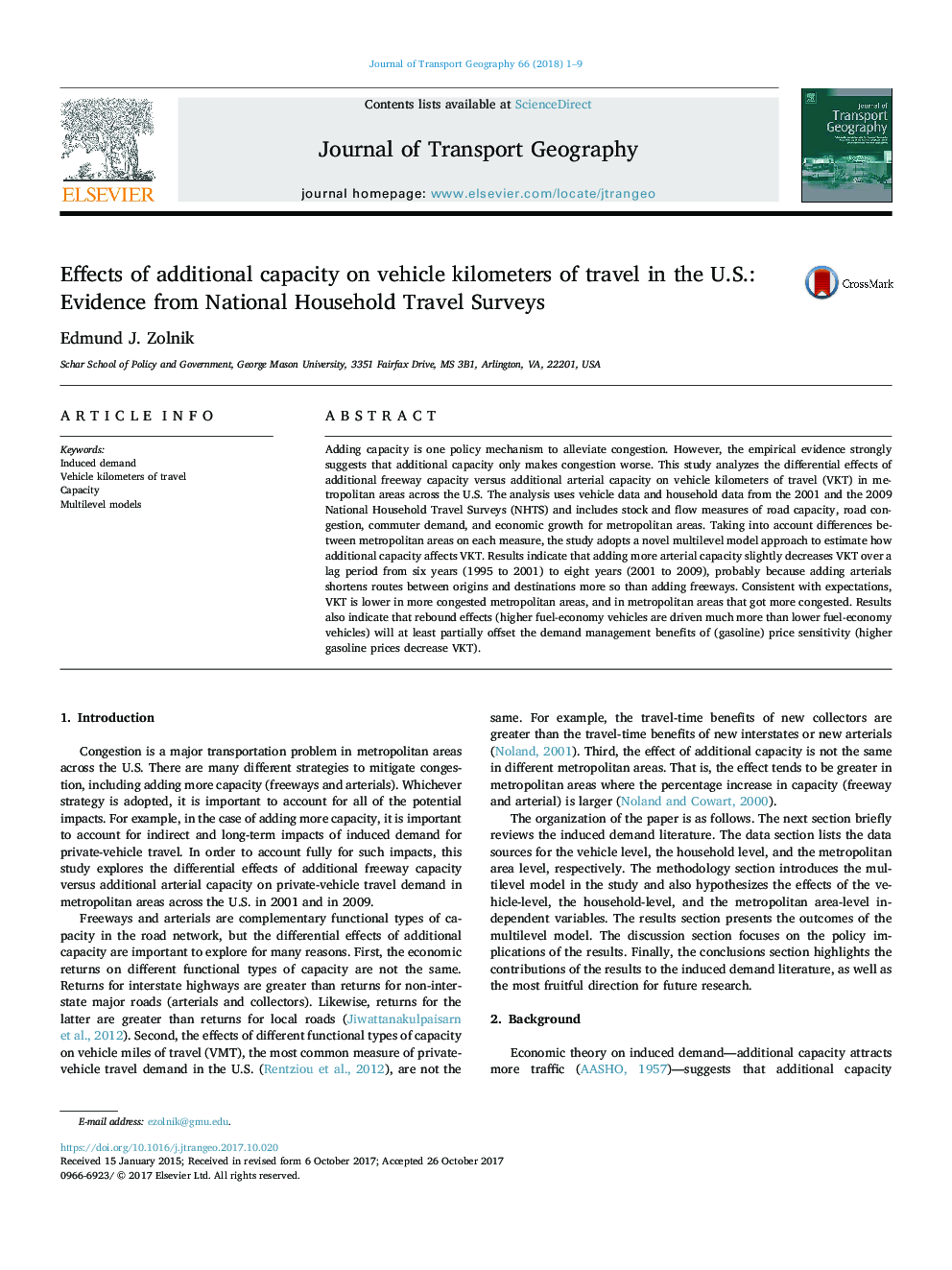 Effects of additional capacity on vehicle kilometers of travel in the U.S.: Evidence from National Household Travel Surveys