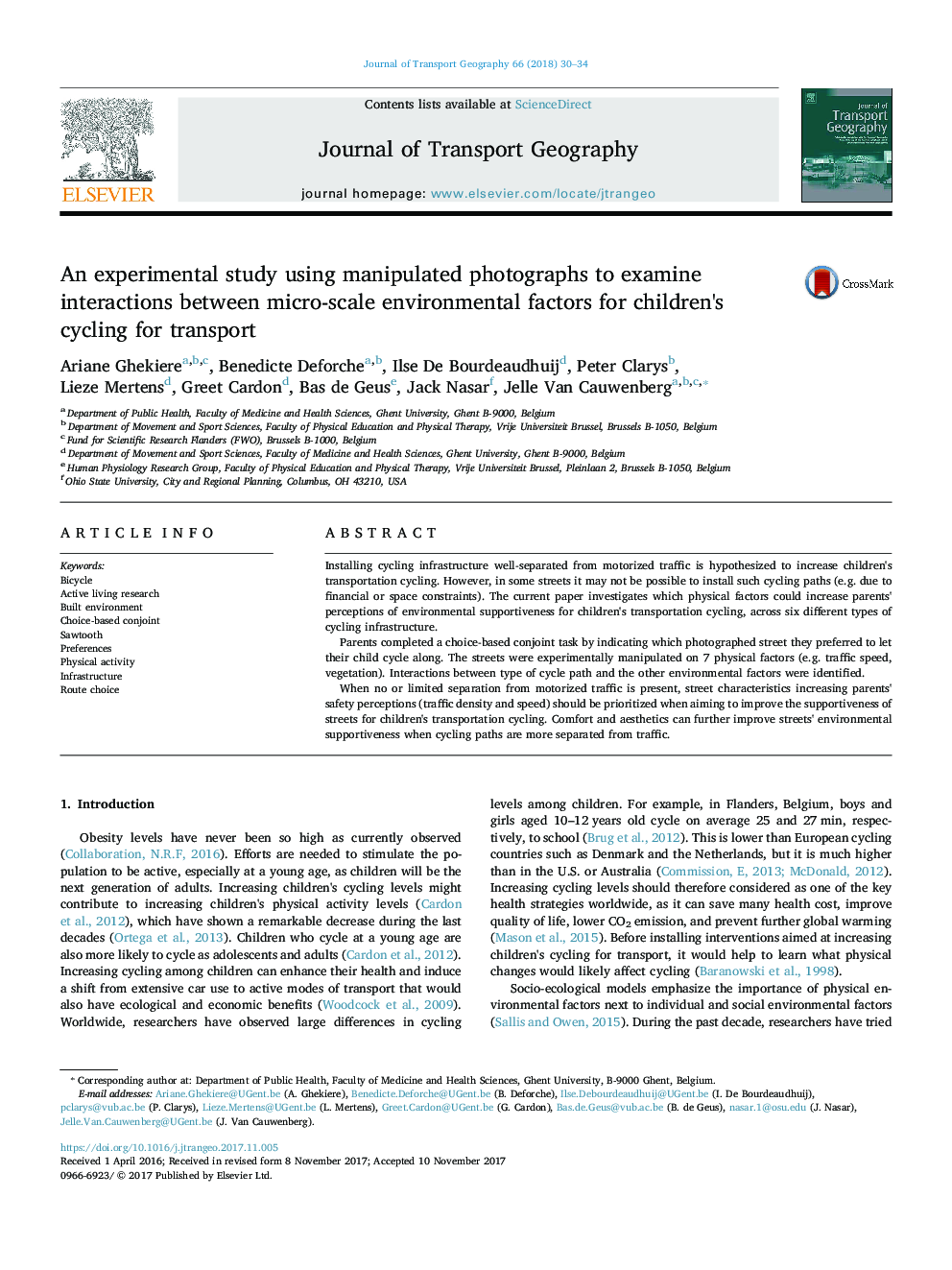 An experimental study using manipulated photographs to examine interactions between micro-scale environmental factors for children's cycling for transport