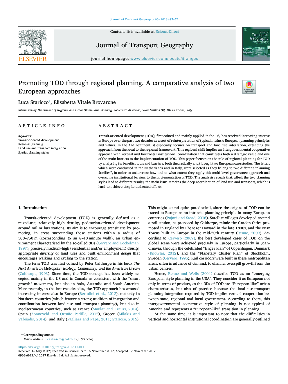 Promoting TOD through regional planning. A comparative analysis of two European approaches