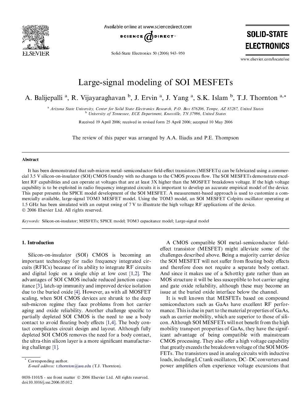 Large-signal modeling of SOI MESFETs