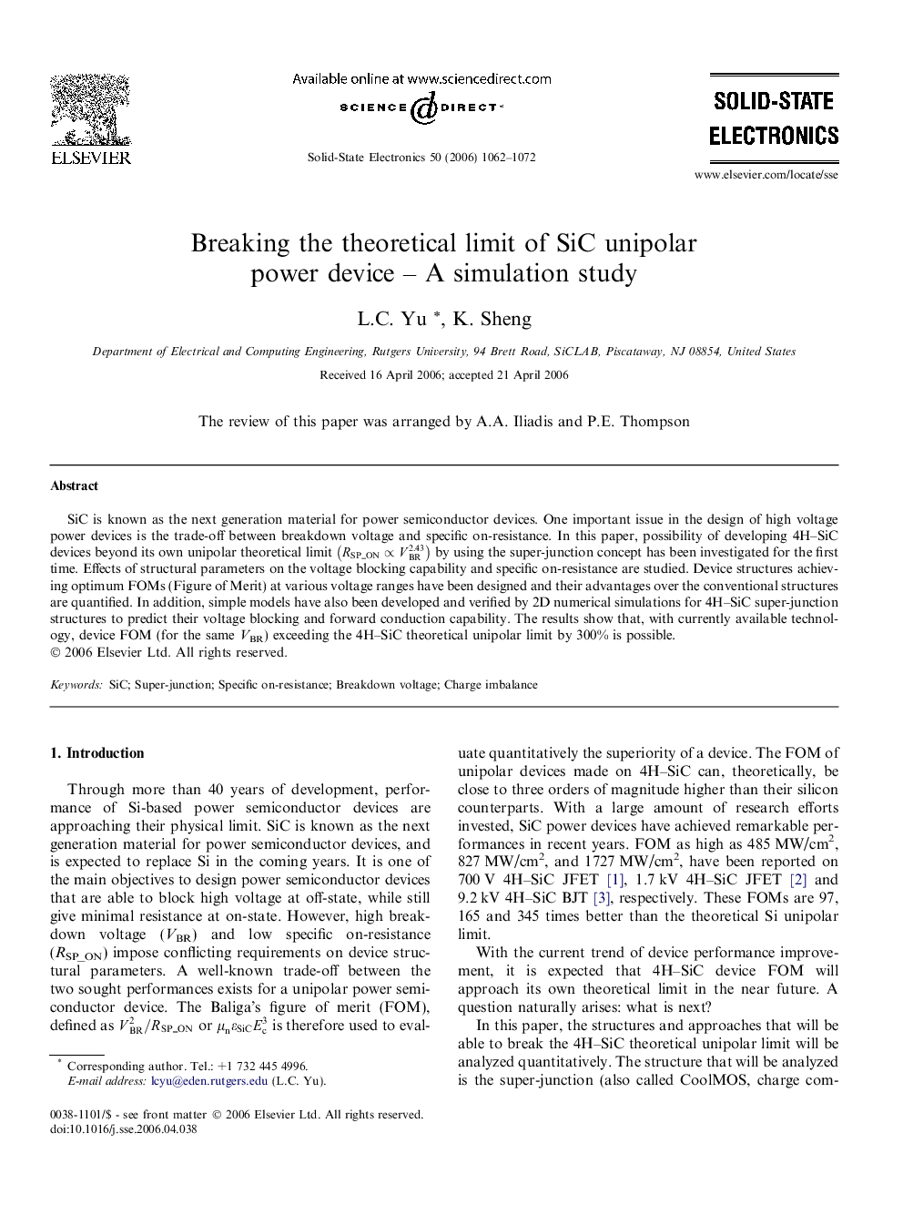 Breaking the theoretical limit of SiC unipolar power device – A simulation study