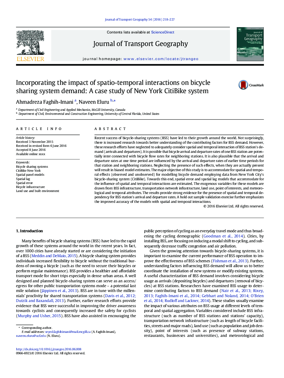 Incorporating the impact of spatio-temporal interactions on bicycle sharing system demand: A case study of New York CitiBike system