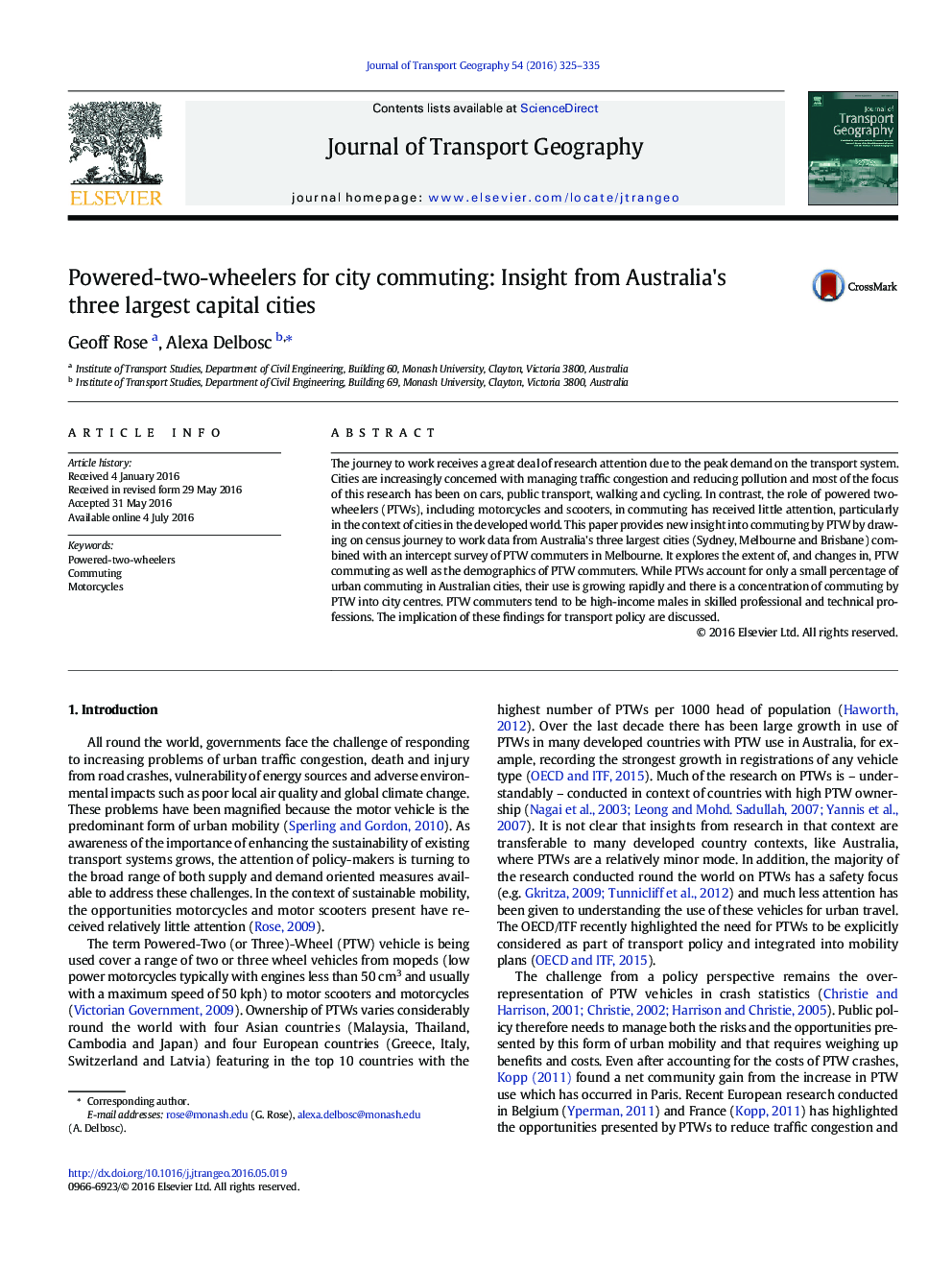 Powered-two-wheelers for city commuting: Insight from Australia's three largest capital cities