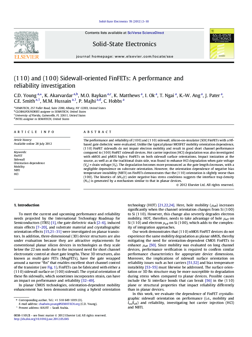 (1 1 0) and (1 0 0) Sidewall-oriented FinFETs: A performance and reliability investigation