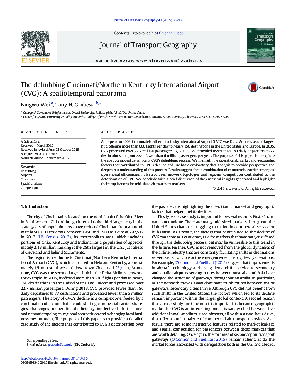 The dehubbing Cincinnati/Northern Kentucky International Airport (CVG): A spatiotemporal panorama