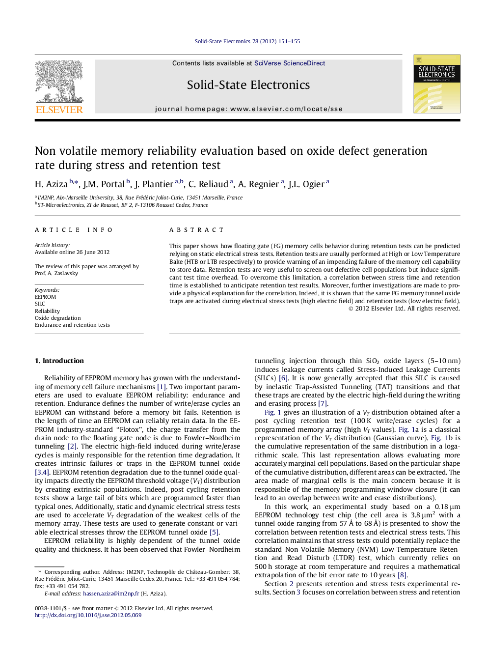 Non volatile memory reliability evaluation based on oxide defect generation rate during stress and retention test