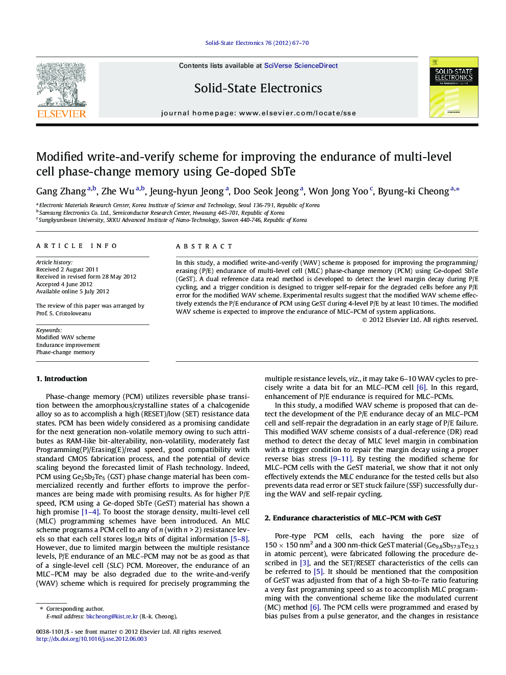 Modified write-and-verify scheme for improving the endurance of multi-level cell phase-change memory using Ge-doped SbTe