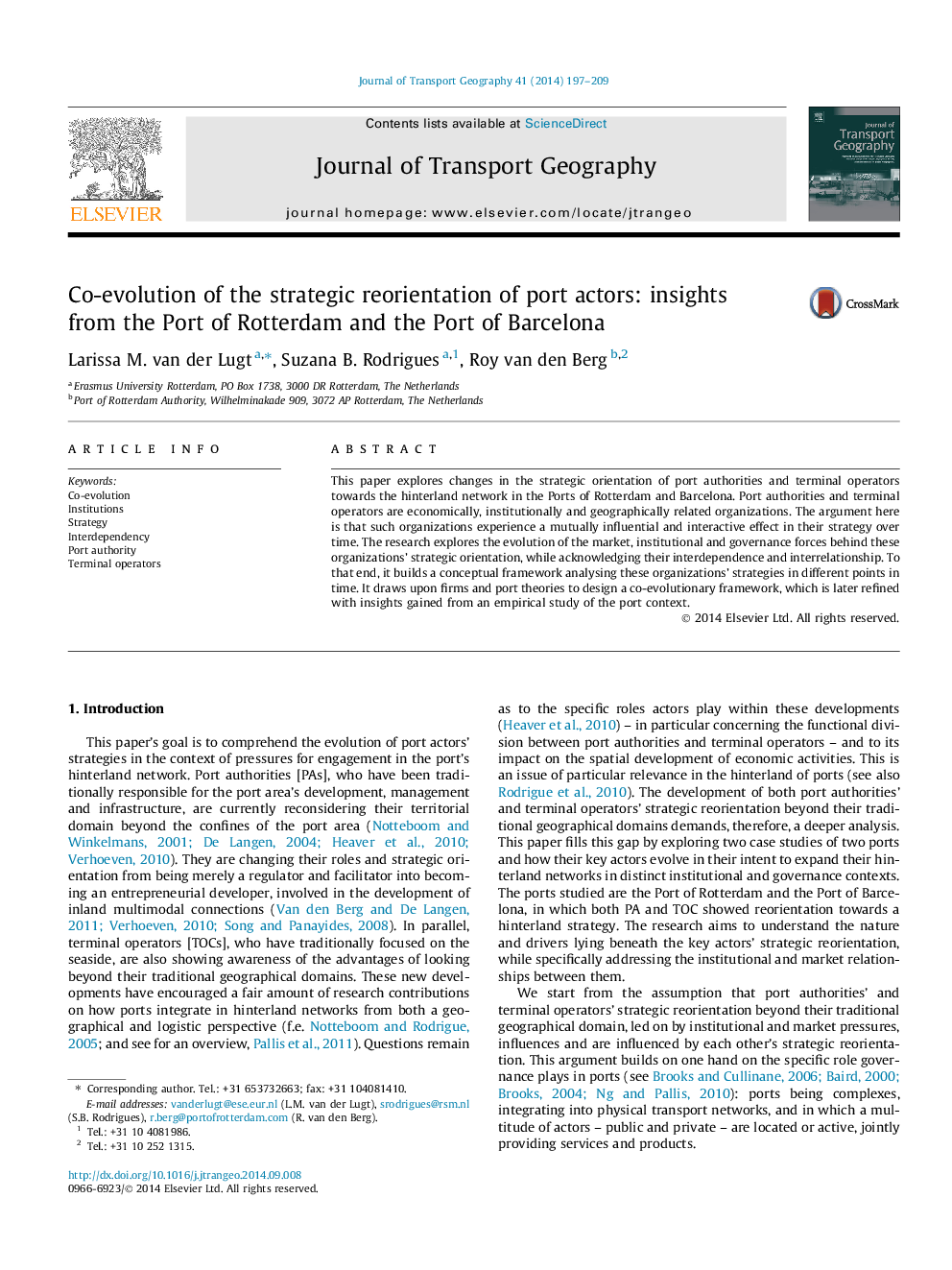 Co-evolution of the strategic reorientation of port actors: insights from the Port of Rotterdam and the Port of Barcelona