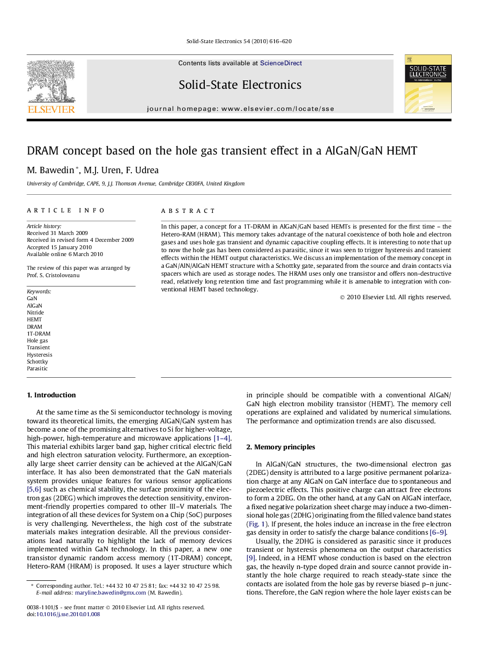 DRAM concept based on the hole gas transient effect in a AlGaN/GaN HEMT