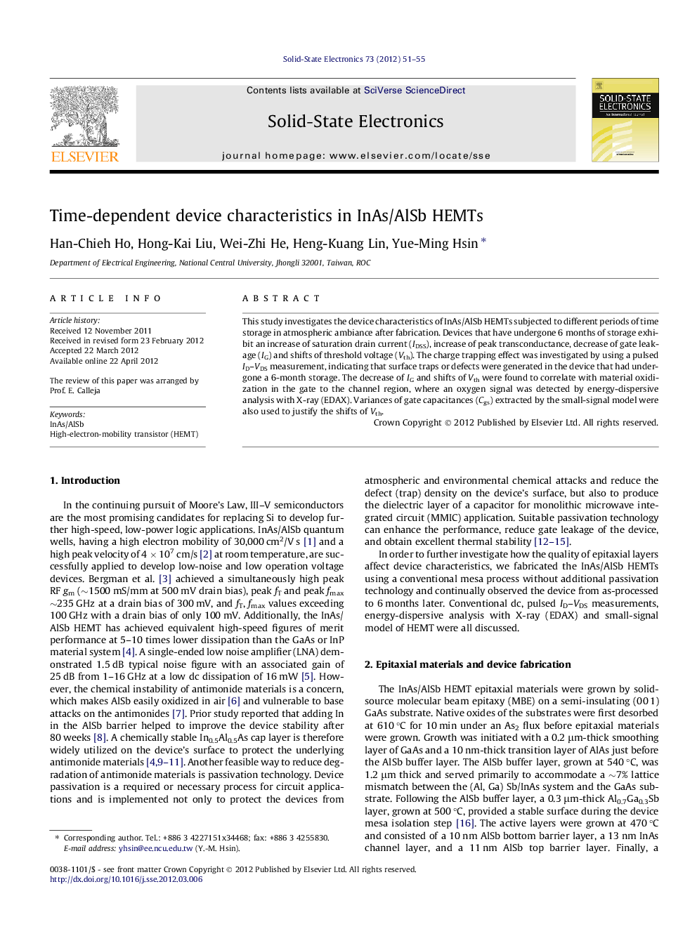 Time-dependent device characteristics in InAs/AlSb HEMTs