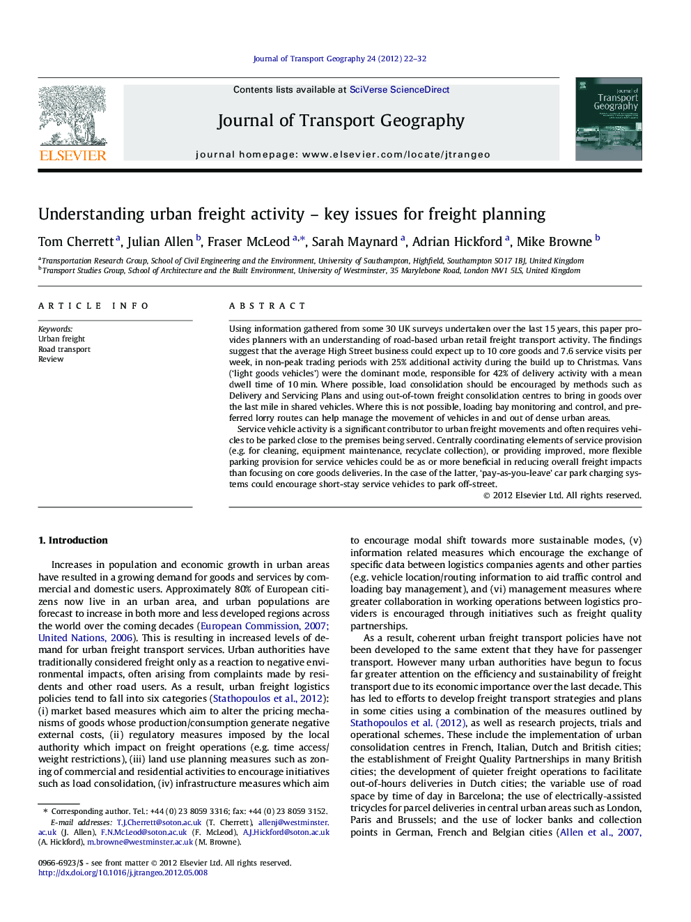 Understanding urban freight activity - key issues for freight planning