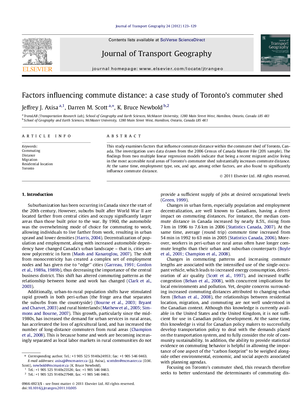 Factors influencing commute distance: a case study of Toronto's commuter shed