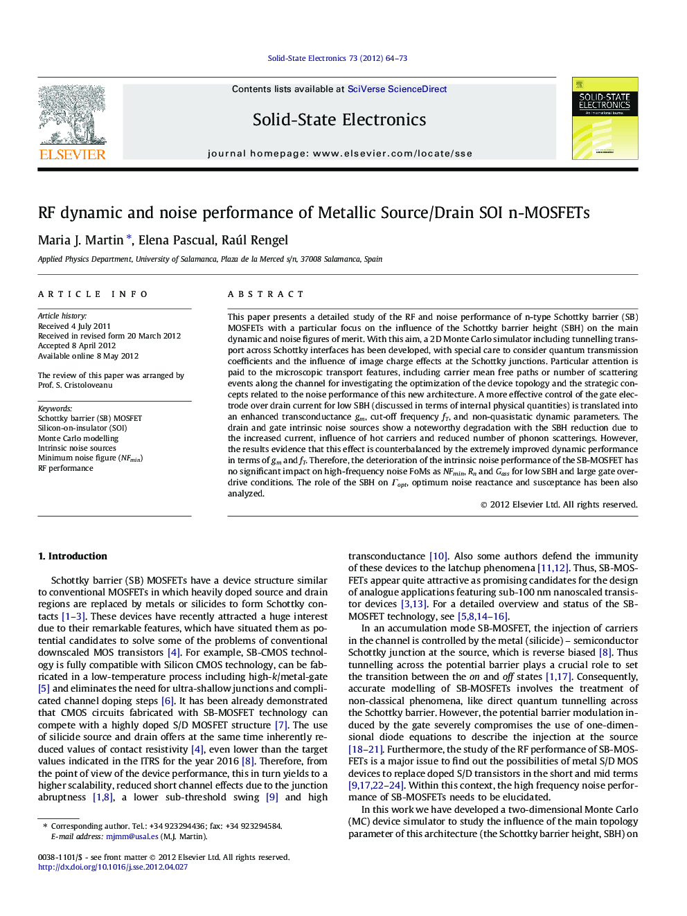 RF dynamic and noise performance of Metallic Source/Drain SOI n-MOSFETs