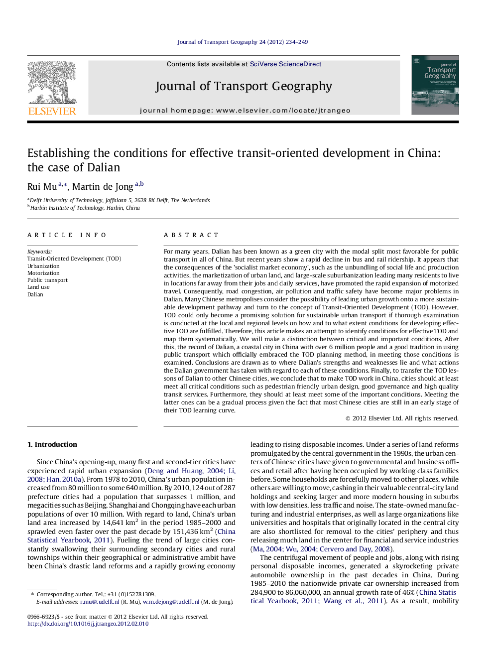 Establishing the conditions for effective transit-oriented development in China: the case of Dalian