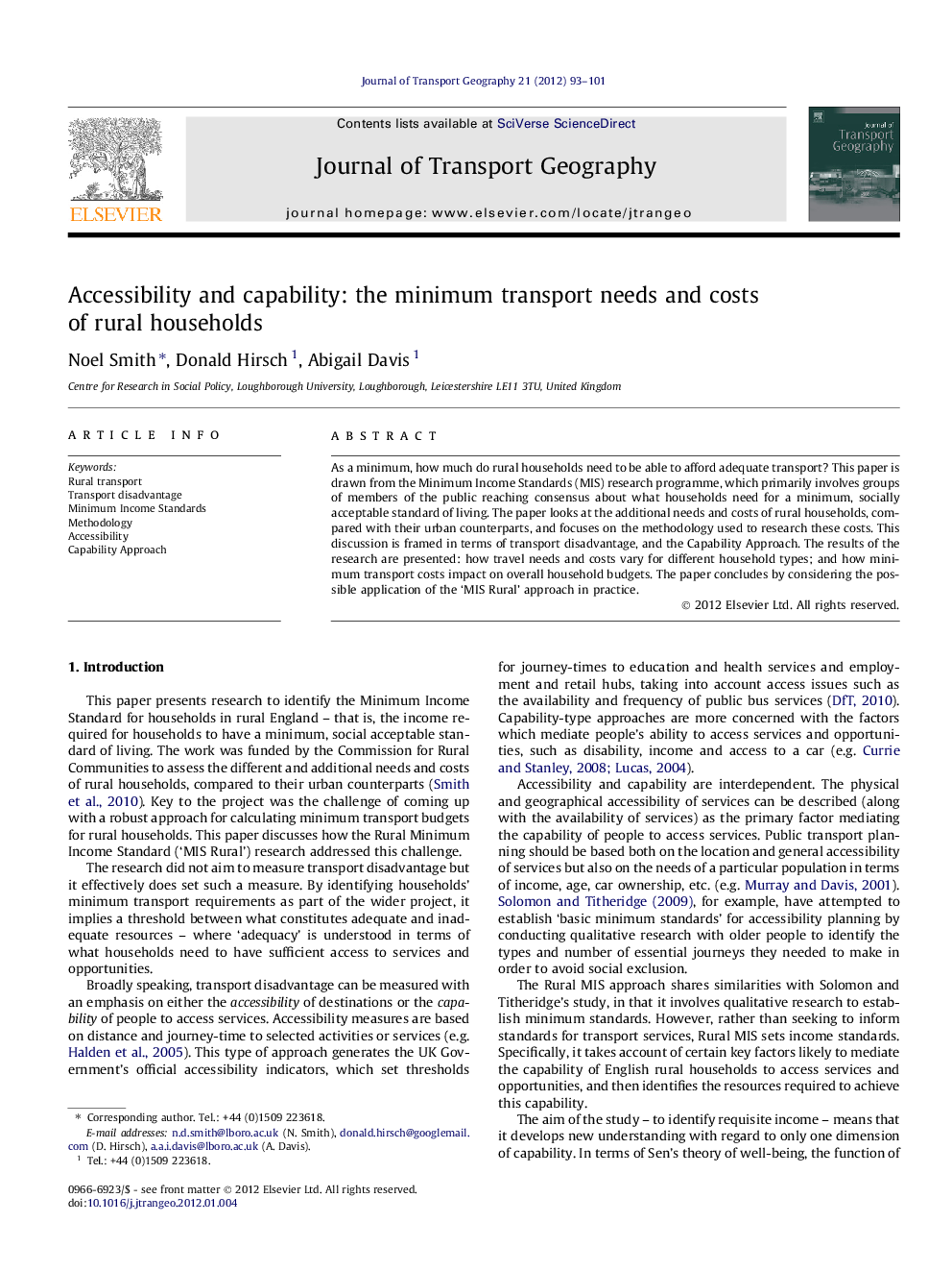 Accessibility and capability: the minimum transport needs and costs of rural households