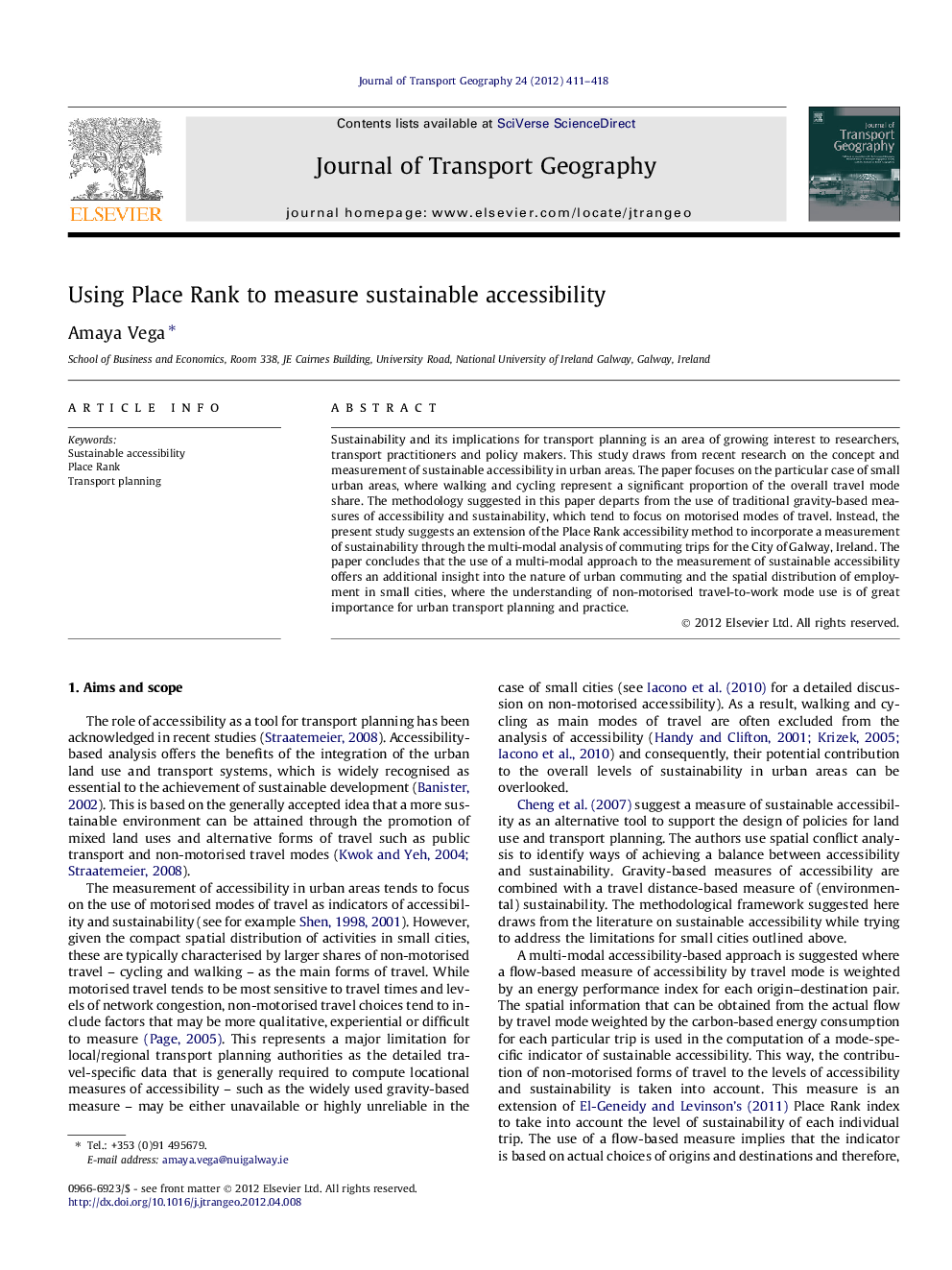 Using Place Rank to measure sustainable accessibility