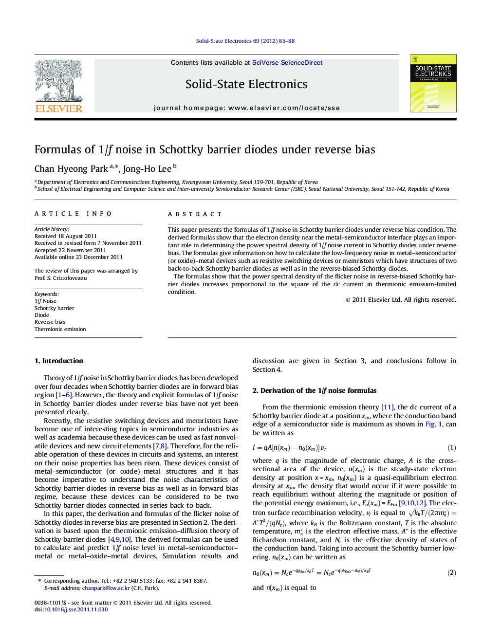 Formulas of 1/f noise in Schottky barrier diodes under reverse bias