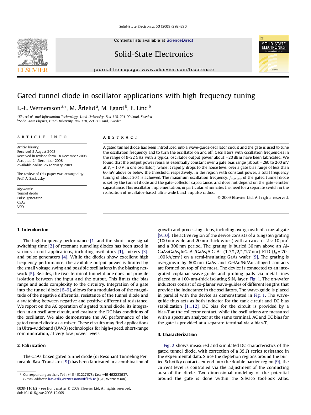 Gated tunnel diode in oscillator applications with high frequency tuning