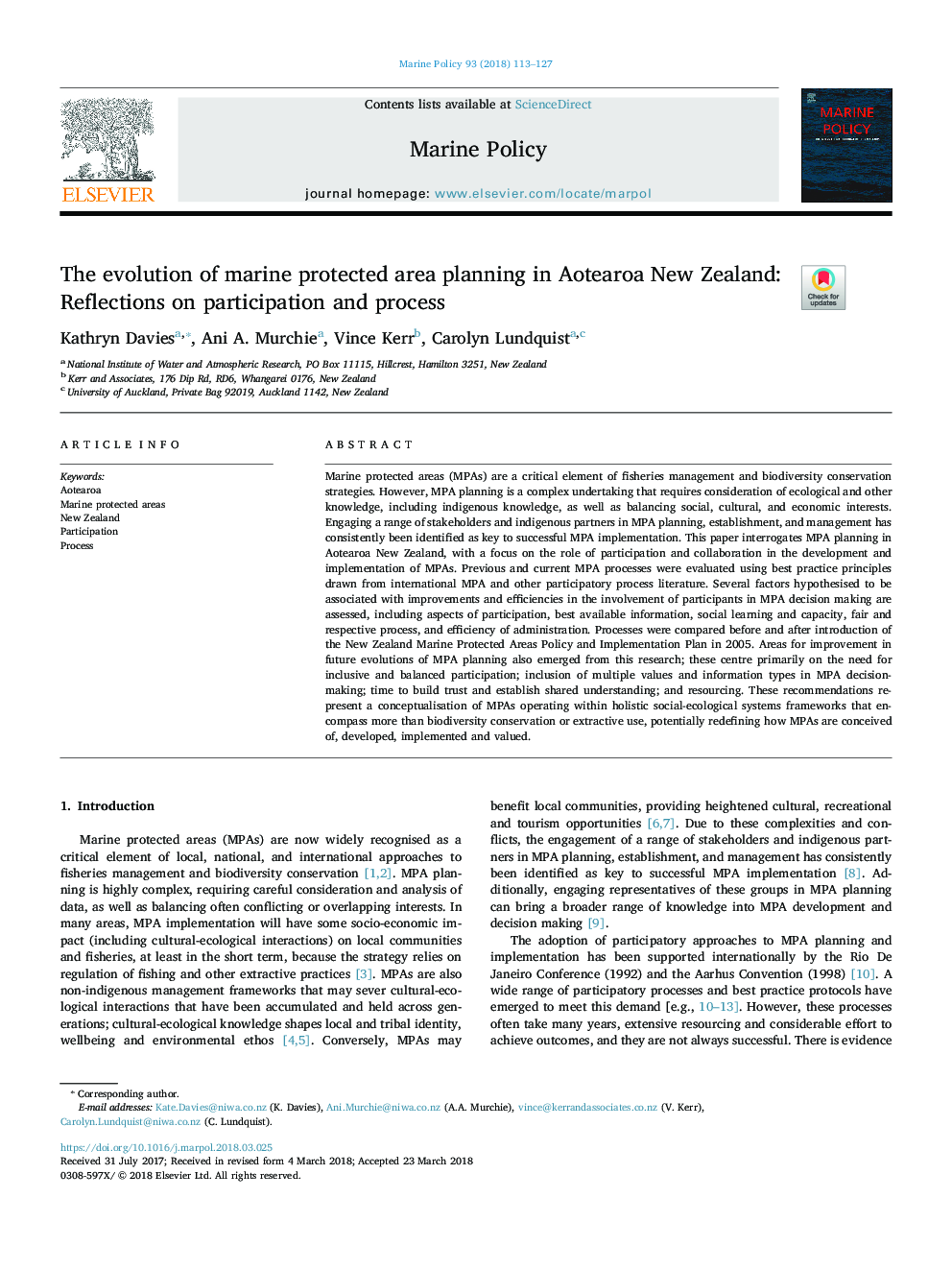 The evolution of marine protected area planning in Aotearoa New Zealand: Reflections on participation and process